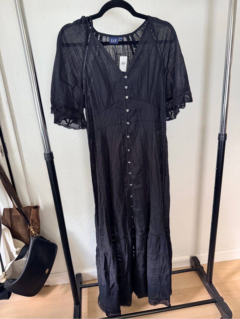 GAP Black Button-Down Lace Maxi Dress